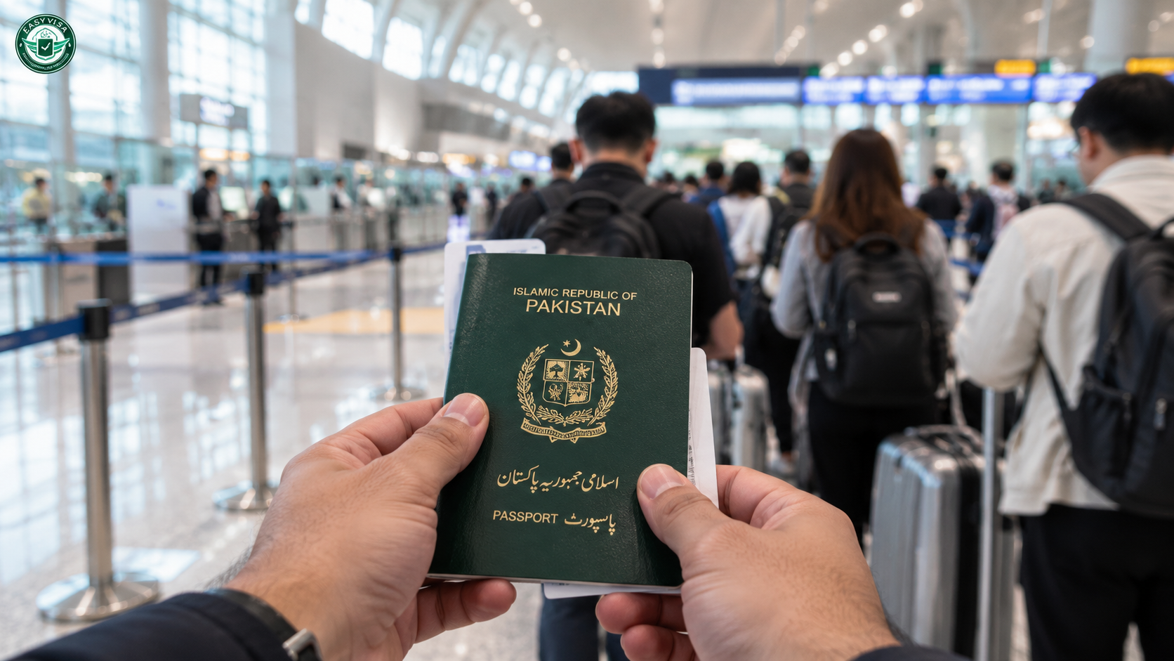 South Korea visit visa from Pakistan: Pakistani green passport held in the Incheon Airport immigration queue