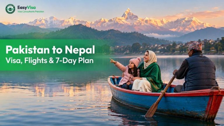 Pakistan to Nepal trip guide - Pakistani mother and daughter in a wooden boat on Phewa Lake, Pokhara, with Machhapuchhre at sunrise