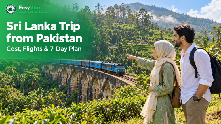 Sri Lanka trip from Pakistan - Pakistani siblings watching a blue train cross Nine Arch Bridge in Ella, cost, flights and 7-day plan